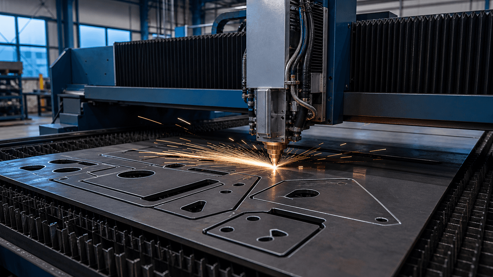 Detailaufnahme eines Laserschnitts in Metallblech