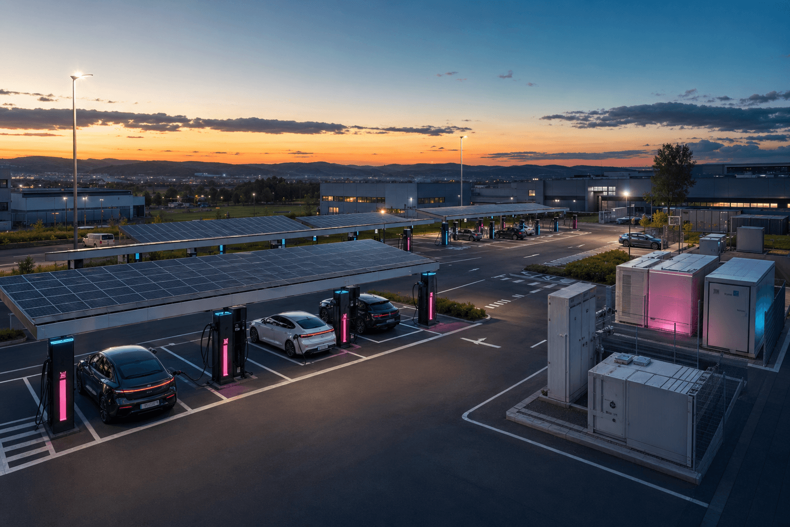 Bidirex-Ladepark Auggen mit PV-Carports, Speicher und Ladeinfrastruktur.