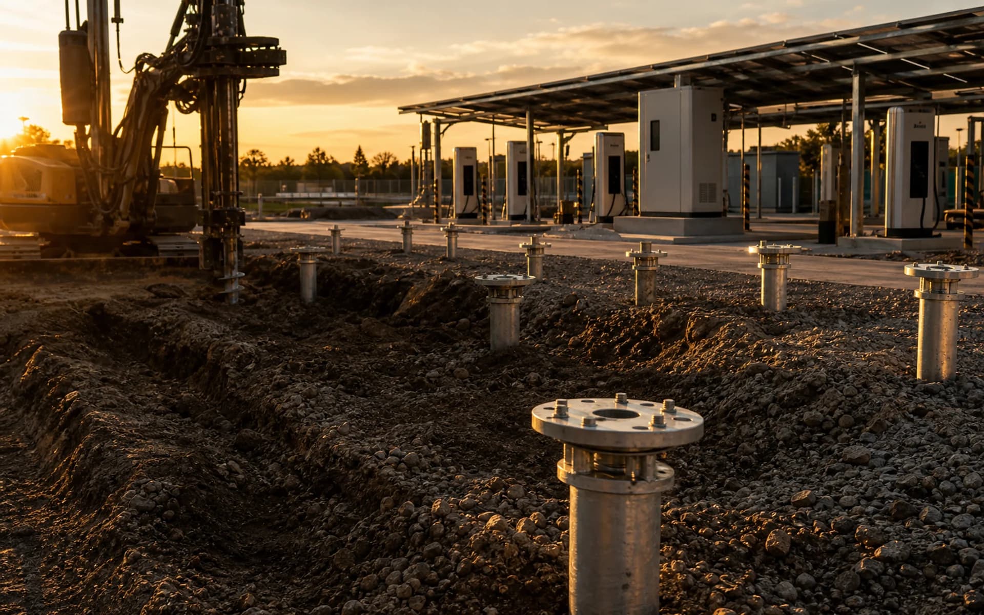Ladeparks mit Schraubfundamenten im Infrastrukturkontext